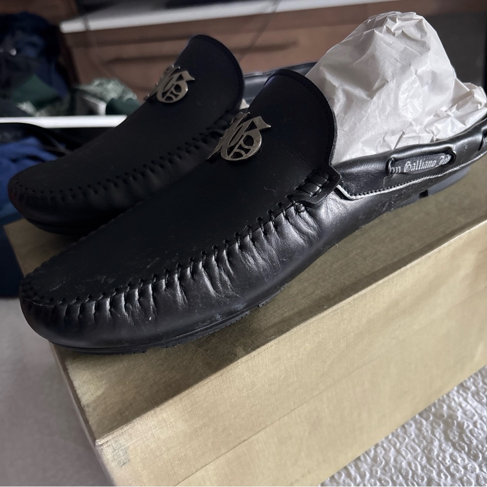 Men’s John Galliano Calf Pash Noir Leather Mules, Size 9.5